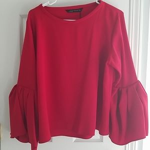NWT Zara Red Bell Sleeve Blouse, size L